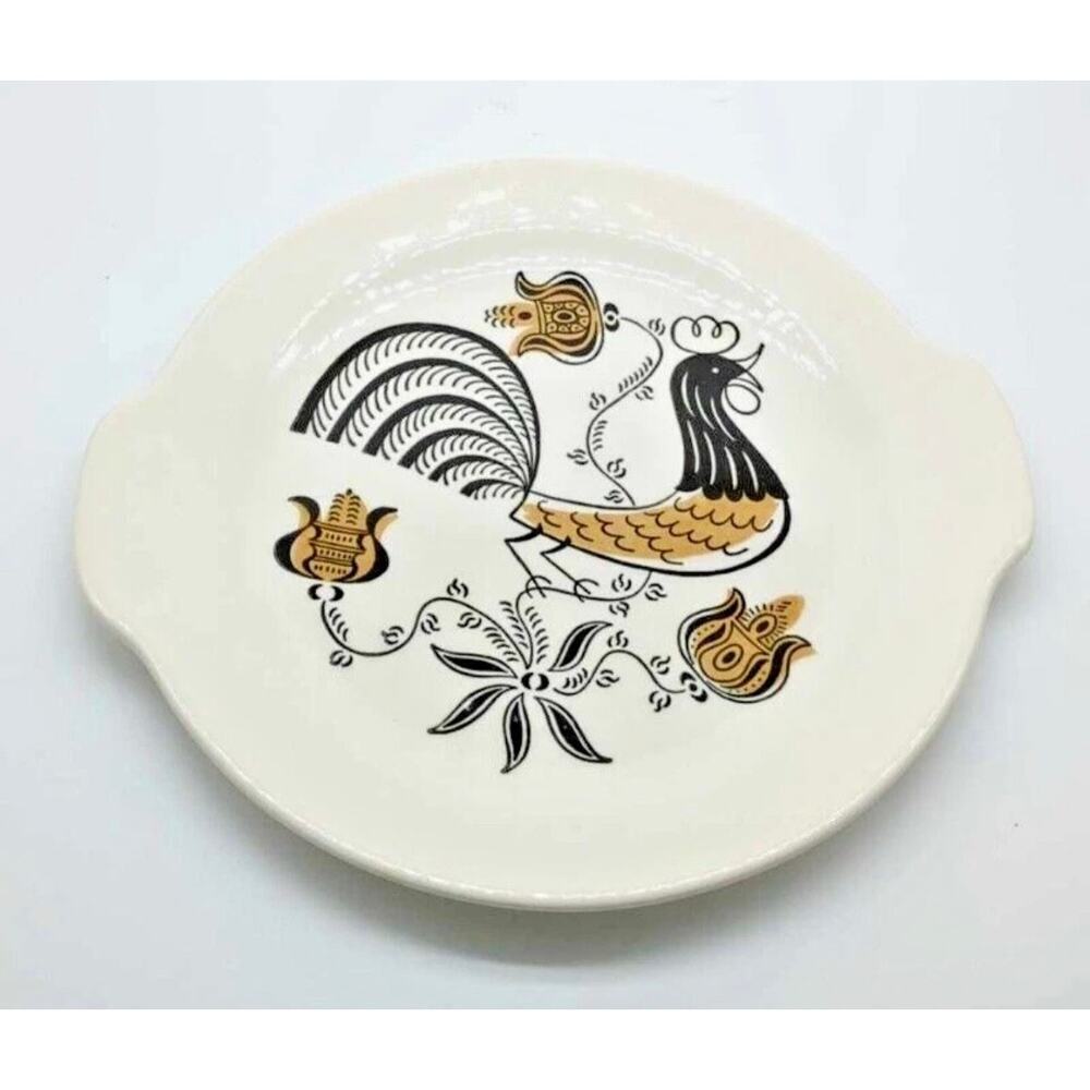 Royal Ironstone Good Morning Rooster black & gold cake plate.